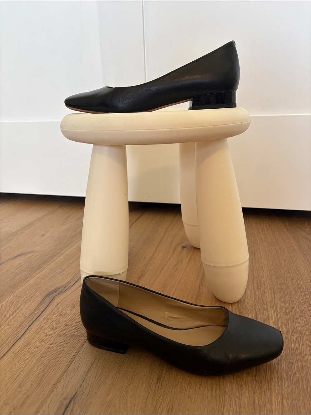 Enzo Angiolini Black Leather Low Block Heel Flats